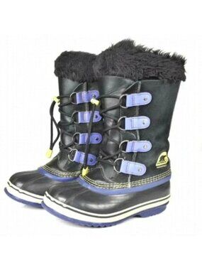 Sorel Joan  of Arctic Boots With Fur Waterproof Black Purple Youth Size 2‎